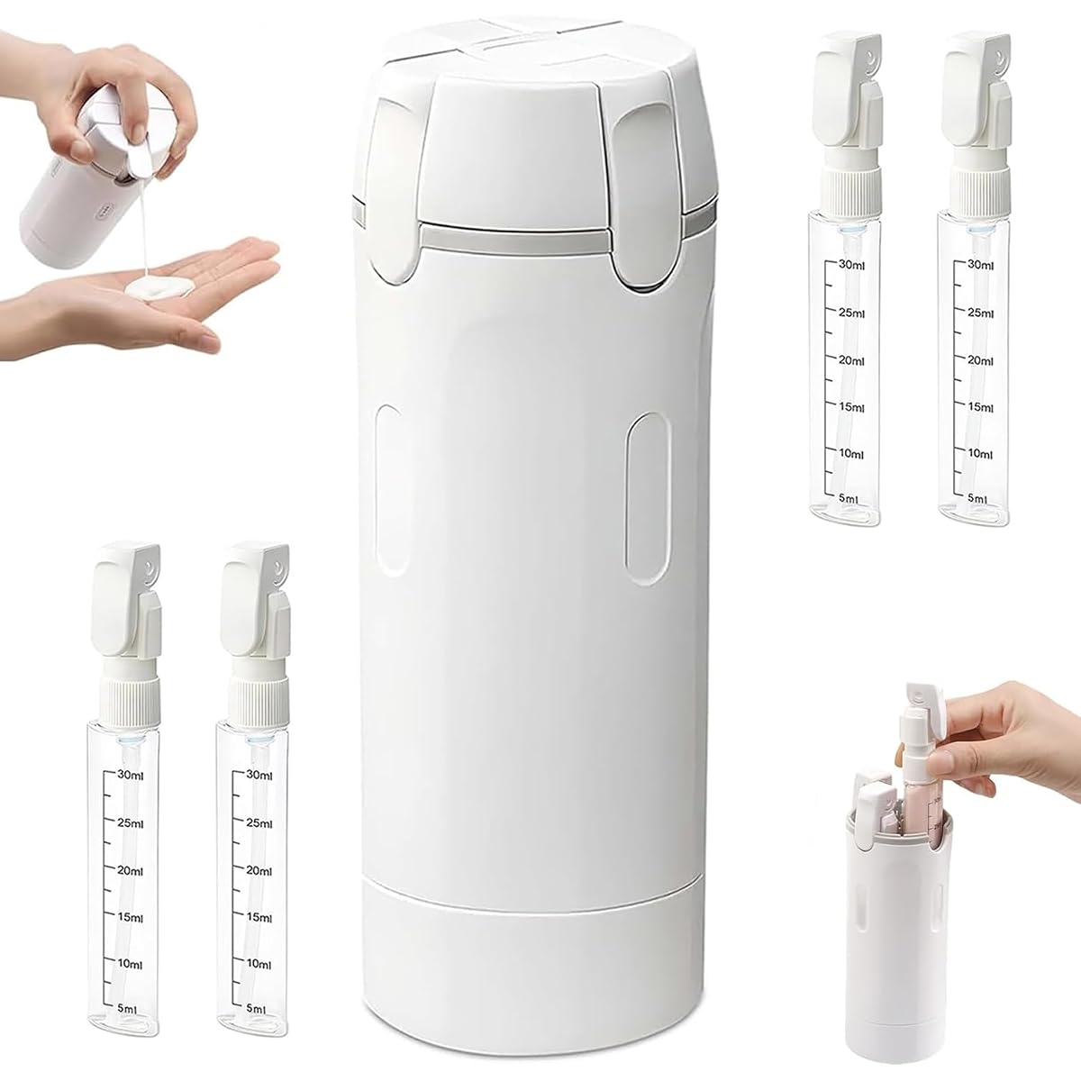Distributeur de voyage Telaoban 4 en 1 transparent avec quatre chambres rechargeables