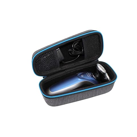 Étui rigide gris en EVA pour rasoir Philips, avec doublure floquée, fermeture zippée et dragonne.