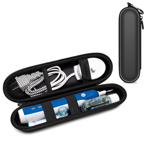 Étui de voyage noir et compact pour ranger une brosse à dents électrique et quelques accessoires.