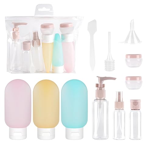 Kit de flacons de voyage transparents avec accessoires de remplissage et sacs de rangement