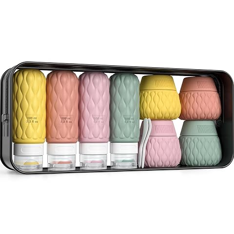 Kit de voyage Lericttor en silicone, avec quatre flacons, quatre pots et une trousse transparente