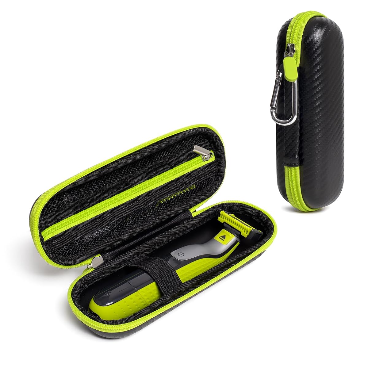 Étui rigide de voyage noir et vert citron pour tondeuse Philips OneBlade