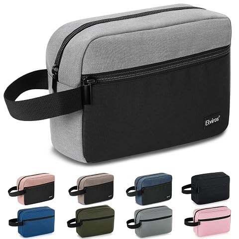 Trousse de toilette compacte noire et grise avec poignée, boucle suspendue et rangements zippés