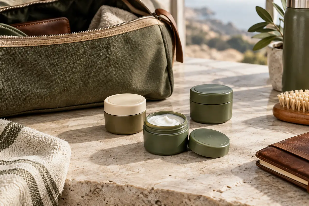 Pots de voyage ouverts et fermés pour produits de soin